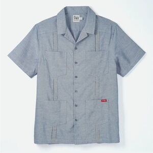 Huckberry x Coors Guayabera Shirt Blue Short Sleeve Camp Shirt Men’s LG Casual